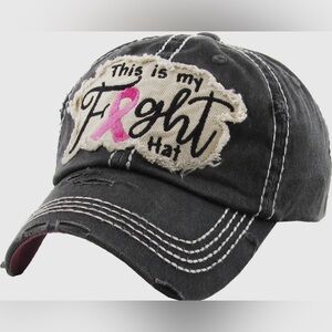 Black Distressed Cancer Baseball Cap with a Pink Ribbon